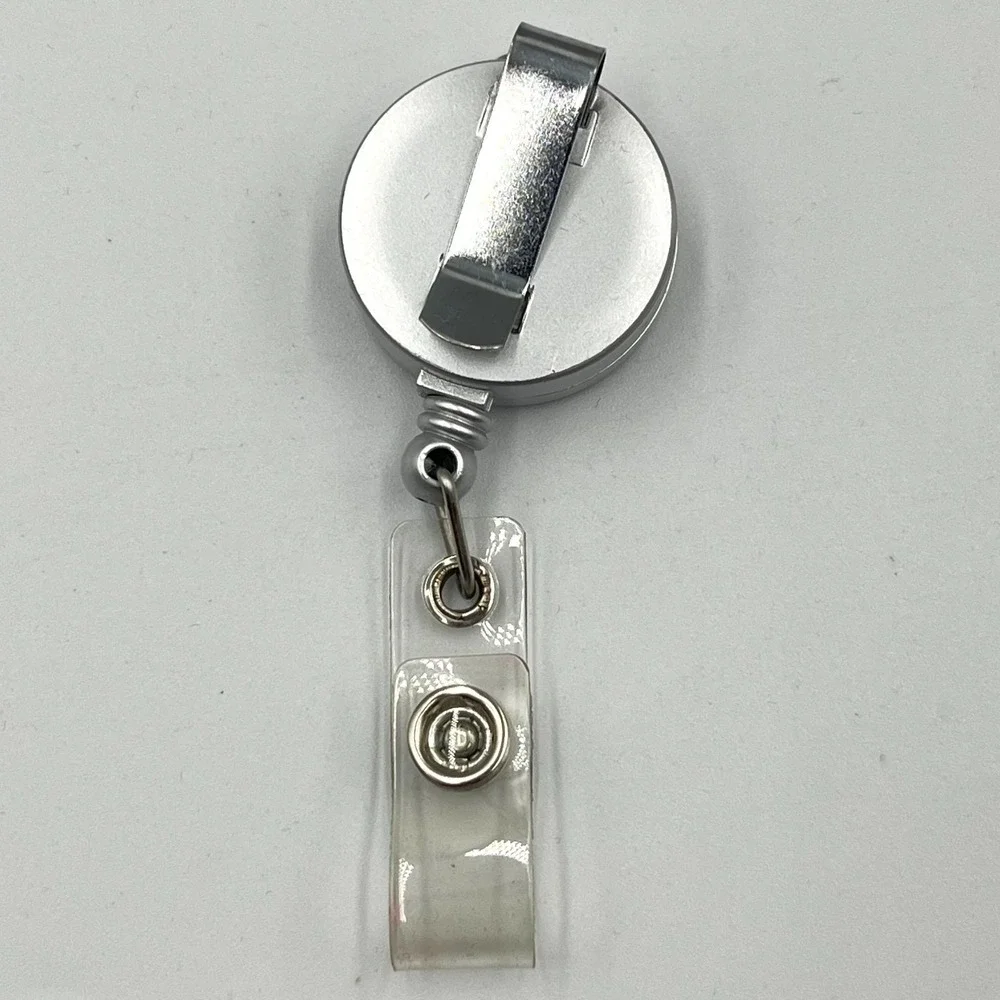 Vintage Western Boho Double Feather Retractable Badge Reel Silver Tone ID Holder